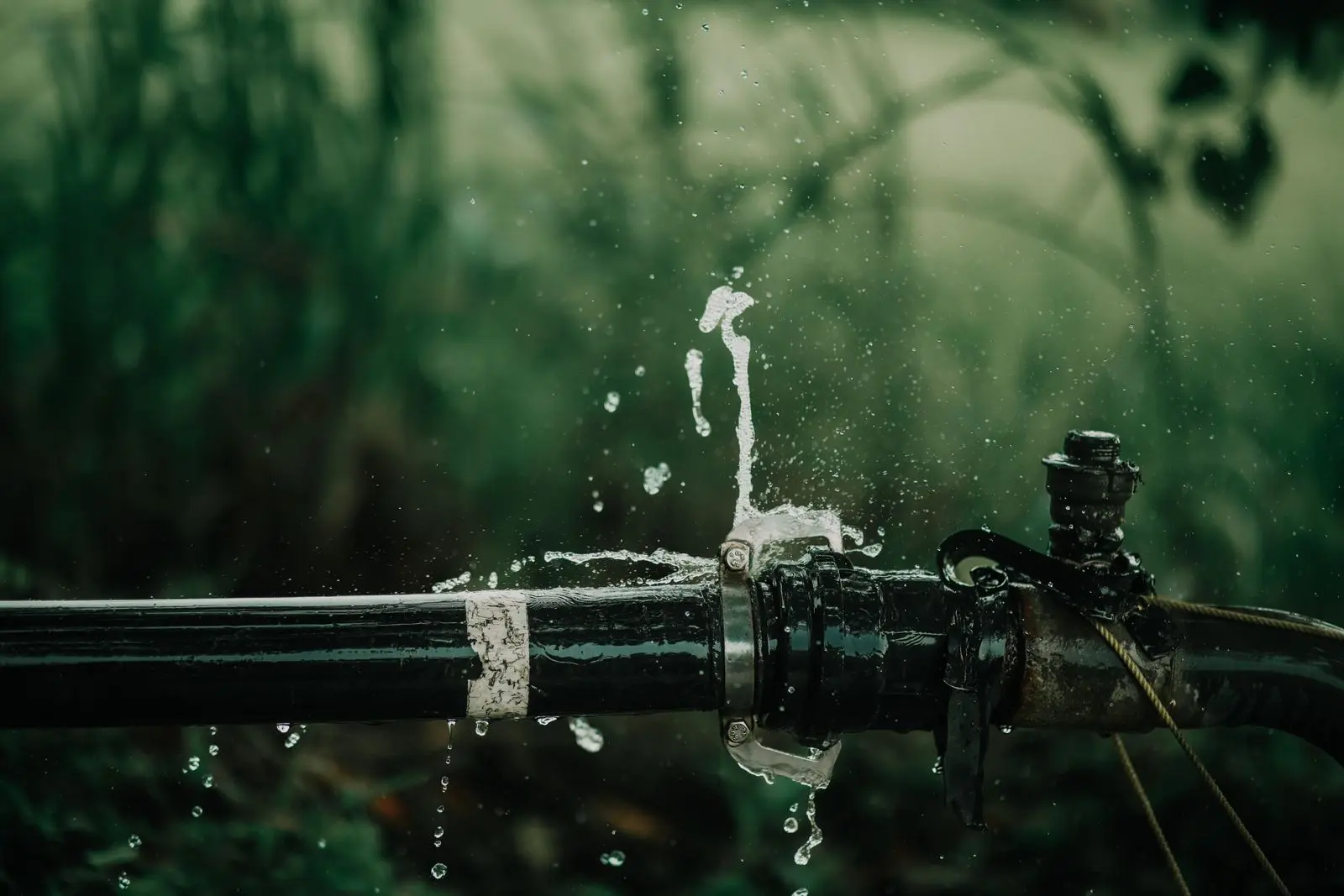 Canalisation qui fuit, projection d'eau au niveau d'un raccord